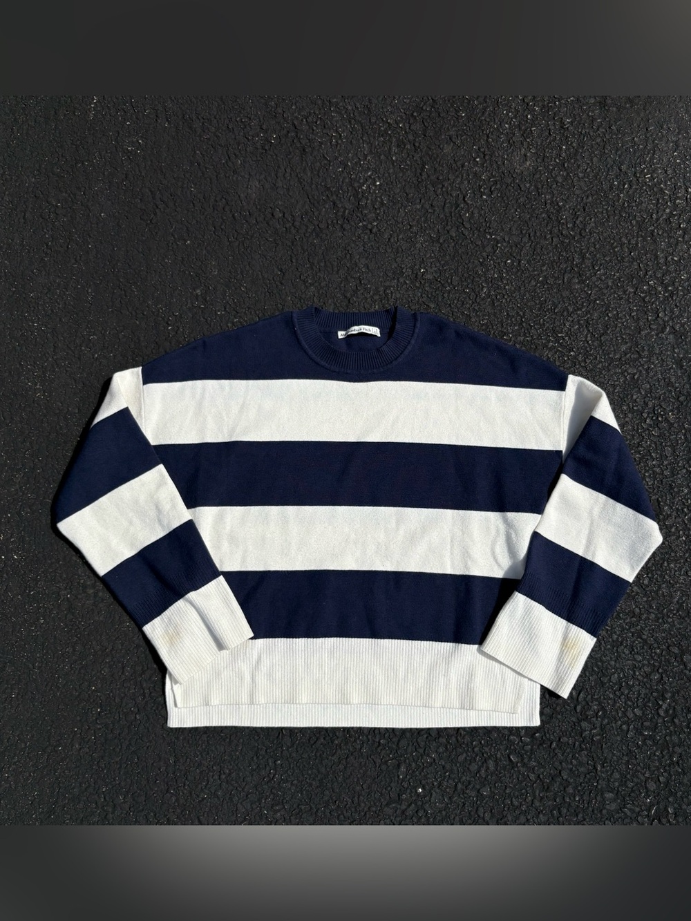 Abercrombie & Fitch White & Blue Striped Crewneck Sweater Size Small Cute USA